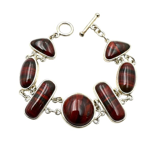 Whitney Kelly Sterling Silver Red Jasper Toggle  Bracelet 35 Grams 7.5 Inch - Picture 5 of 8